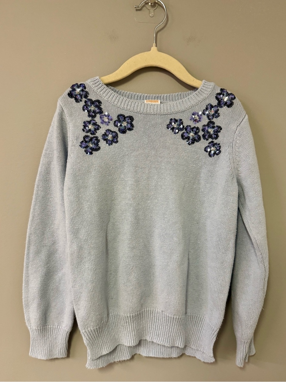 Gymboree Light Blue Crewneck Sweater with Sequin Floral Accents